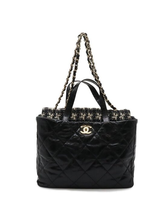 Chanel Handbags - Chanel CC Logo Portobello Quilted Tote 2-Way Shoulder Bag Chain Leather Tweed